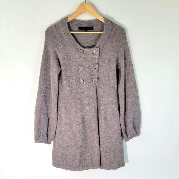 FRENCH CONNECTION Babysoft Ballon Sleeve Cardigan Sz Small Gray Round-Neck - Picture 1 of 12